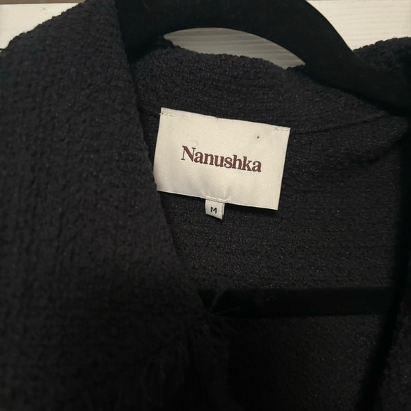 Nanushka Conny Vegan Leather-Trimmed Linen-Blend Bouclé Mini Dress - Picture 8 of 12